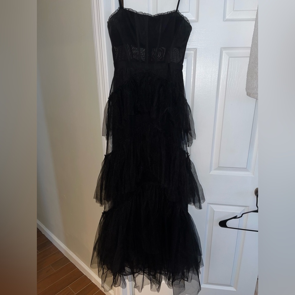 BCBGMaxAzria Black Tulle Corset Essential Gown